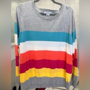 Liz Claiborne Women's Colorful Striped Crew Neck Sweater